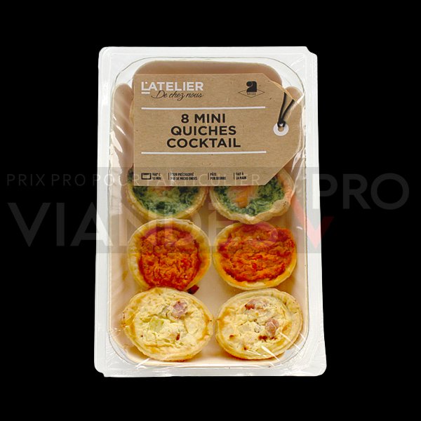Mini quiches cocktail assorties (saumon, lorraine, chorizo, oignon) x8 - Marbled Beef