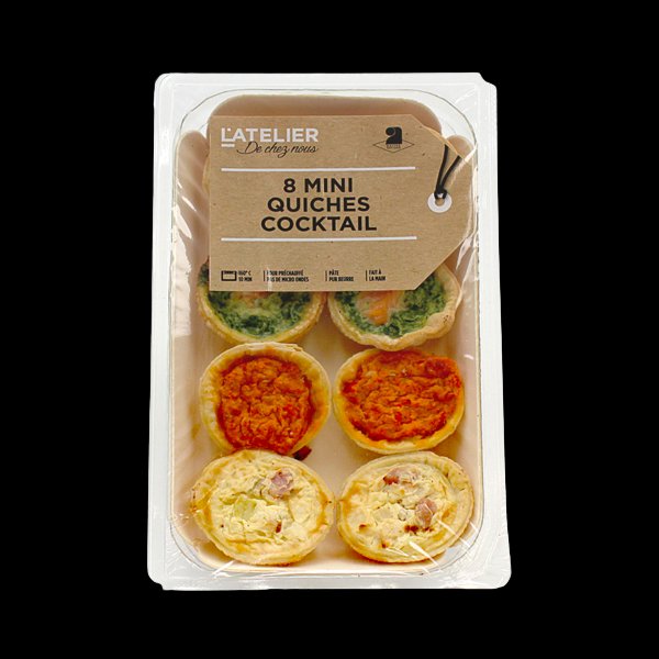 Mini quiches cocktail assorties (saumon, lorraine, chorizo, oignon) x8 - Marbled Beef